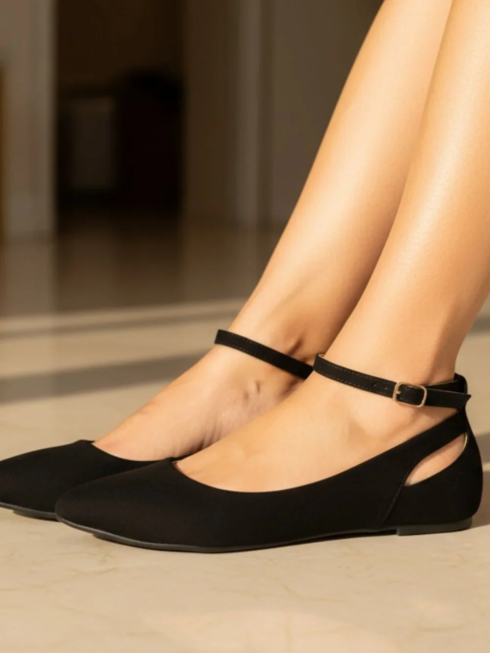NWT Pazzle Black Ankle Strap Pointed Toe Ballet Flats - Picture 10 of 11